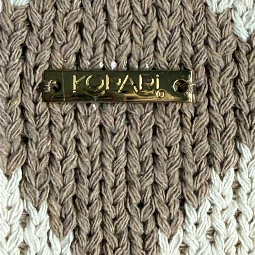Kopari Knitted Diamond Cream & Tan Argyle Circle Boho Slouchy Bag 10”x 16” - Picture 7 of 7